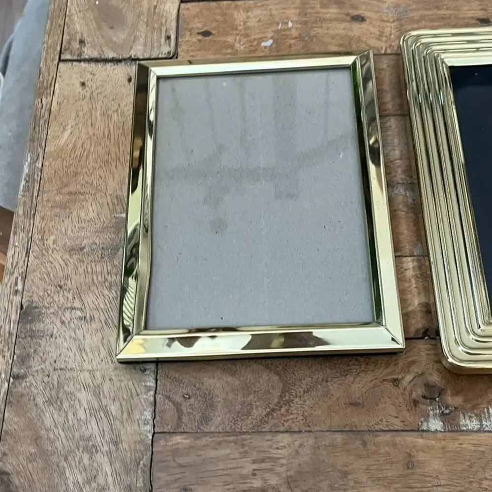 Vintage Solid Brass Striped Metal Gold Photo Frames Fits 5x7 Photos Minimalist